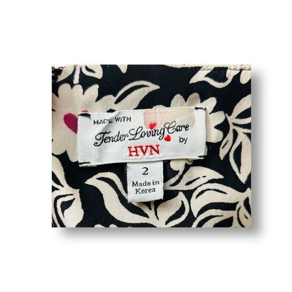 HVN 2 Black Silk Floral Atlanta Midi Dress Fit Flare Square Neck Strappy Summer - Picture 11 of 12